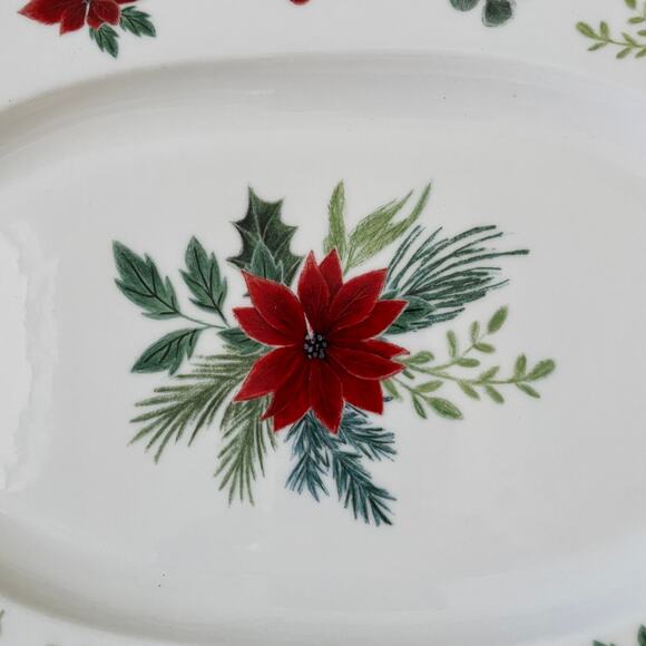 Grace Teaware Poinsettia & Holly Porcelain Oval Serving Tray Christmas New - Picture 12 of 14